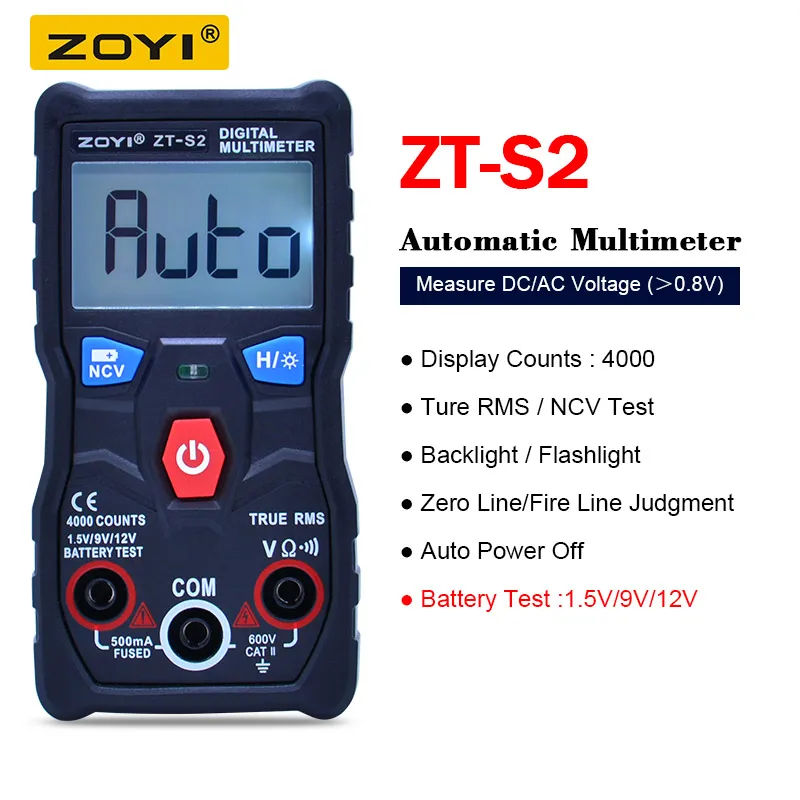 ZT-S2 ZOYI True RMS цифровой мультиметр Автозапуск 4000 отсчетов мультиметровая Температура Емкость Частота батарея+ NCV тестер - Цвет: ZT-S2