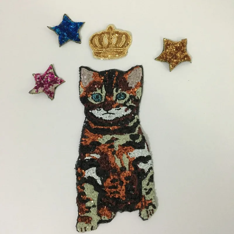 7 шт. комплект Корона кошка и звезда блестками патч для платья, DIY аксессуары для одежды украшение блестки вышивка аппликация патчи