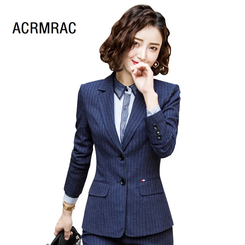 Women suits Slim spring stripe Blazers Pants 2-piece set OL Formal Business pants Woman 9819 | Женская одежда