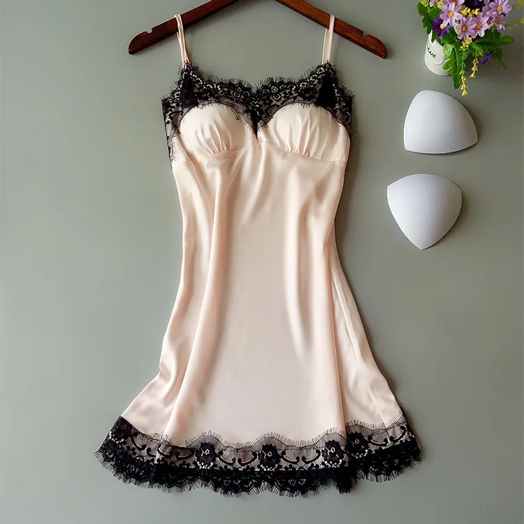 

Women Sexy Silk Satin Nightgown Sleeveless Nightdress V-neck Summer Lace Sexy Sleepwear Cozy Sling Lingerie