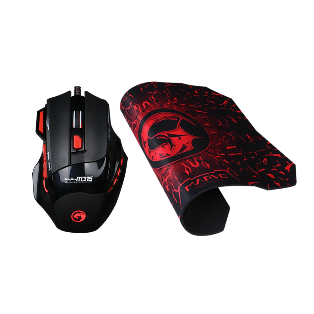 MARVO M315+ G1 игровой Мышь, 7 кнопок 3-Цвет светильник проводной Мышь, Эргономичный USB мыши и Мышь коврик комбо для ПК/ноутбуков/компьютера