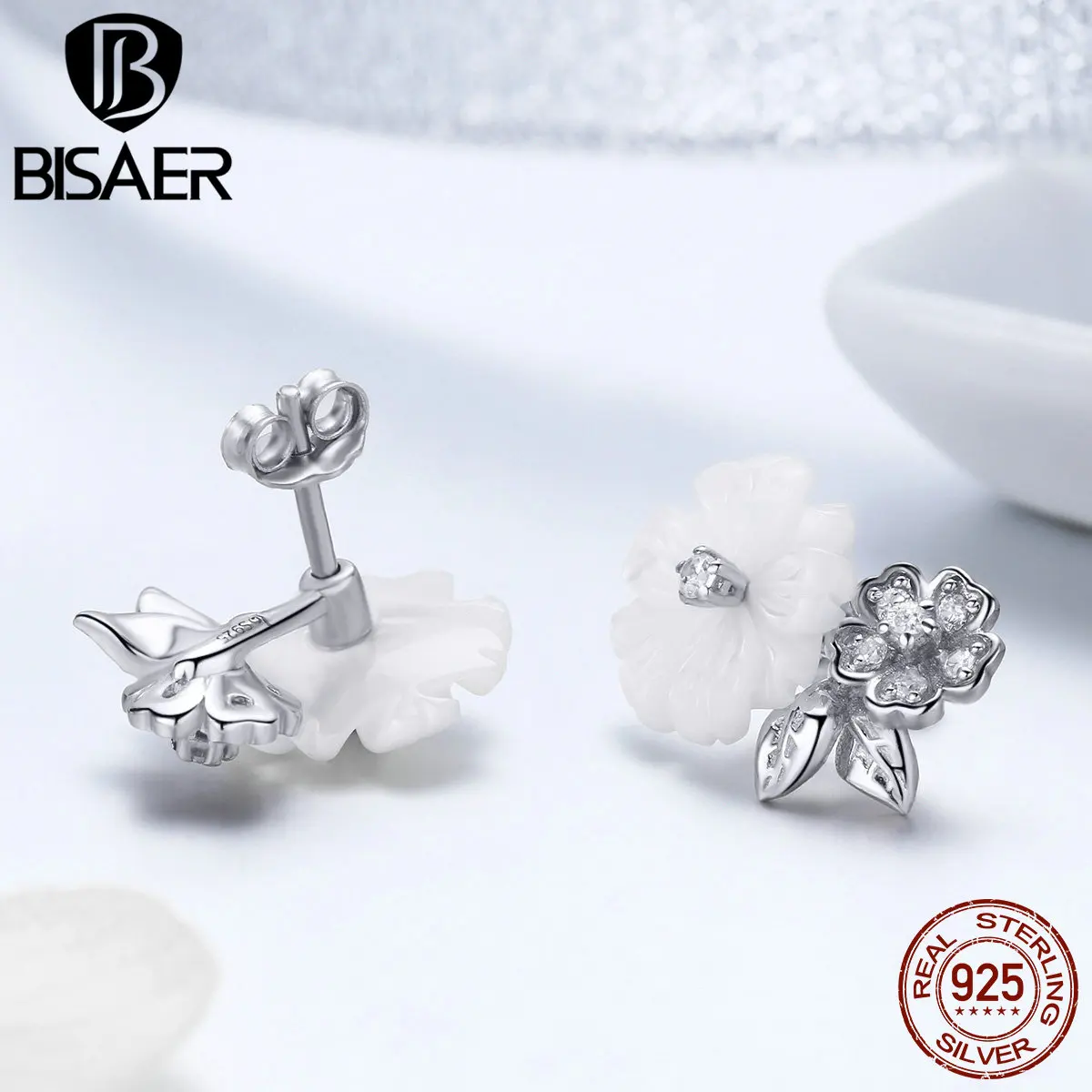 BISAE 925 пробы серебряный белый корпус цветок маленькие серьги-гвоздики серьги-ромашки для женщин модные серьги серебряные украшения EFE008