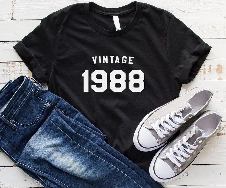 

Skuggnas New Arrival Vintage 1988 31st Birthday Gift For Her Birthday t shirts for Women tshirt Short Sleeve Fashion Tops