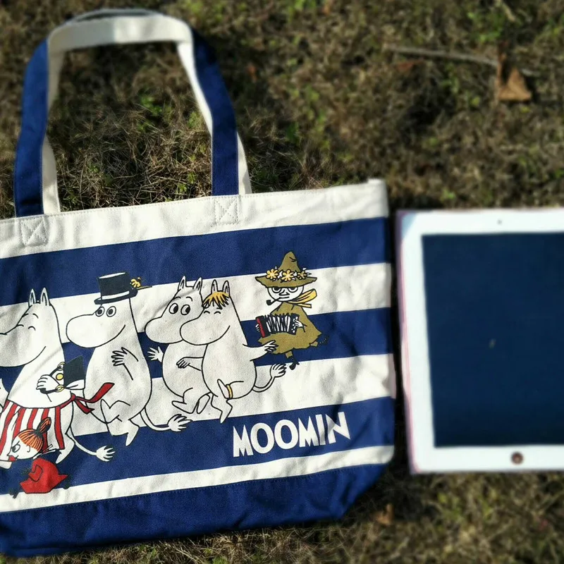 Moomin синий и белый полосатый темно-синий любовь эльф Экологичная сумка модная хозяйственная сумка наплечная наручники Холщовая Сумка