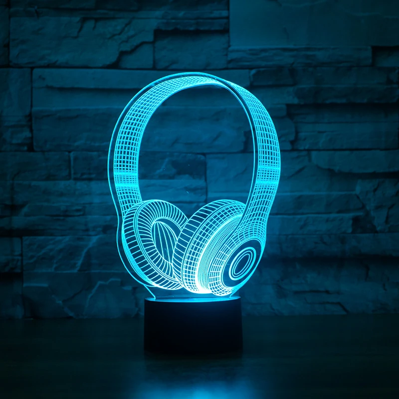 3D DJ наушники Ночной светильник студийный музыкальный монитор гарнитура цветные