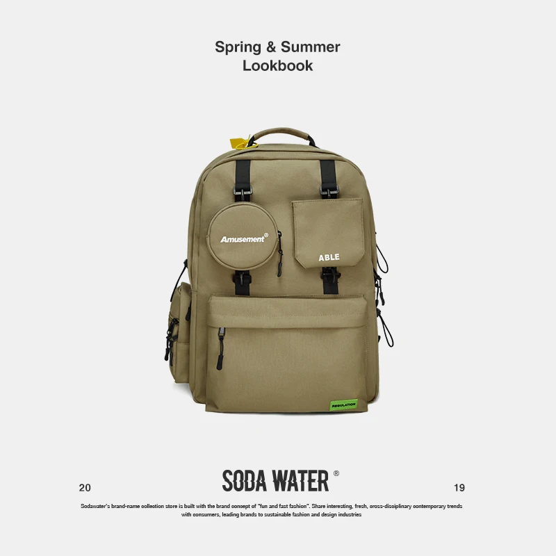 

SODA WATER Backpack School Casual Laptop Backpack Streetwear Multi-pocket Packpacks Male Waist Belt Bag Crossbody 205AI2018