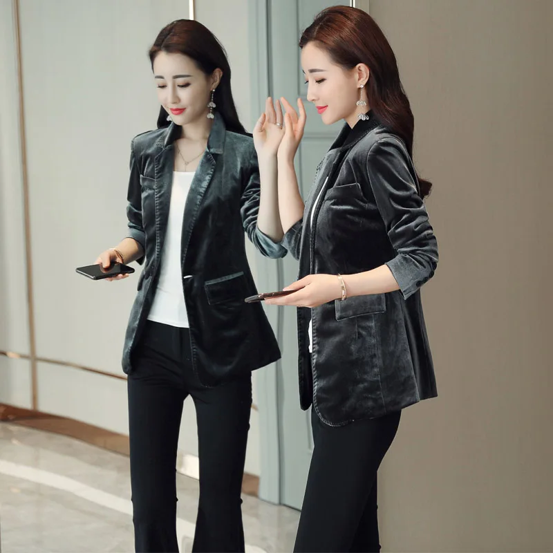 Женский вельветовый Блейзер f865 модный тонкий костюм золотого цвета на весну и