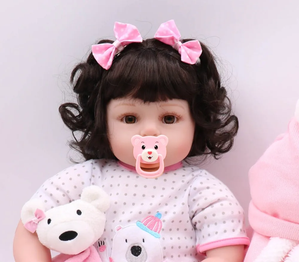 22&quot 55cm Handmade Lifelike Baby Silicone Vinyl reborn Girl Toddler dolls gift curly hair wig bebes menina bonecas | Игрушки и хобби