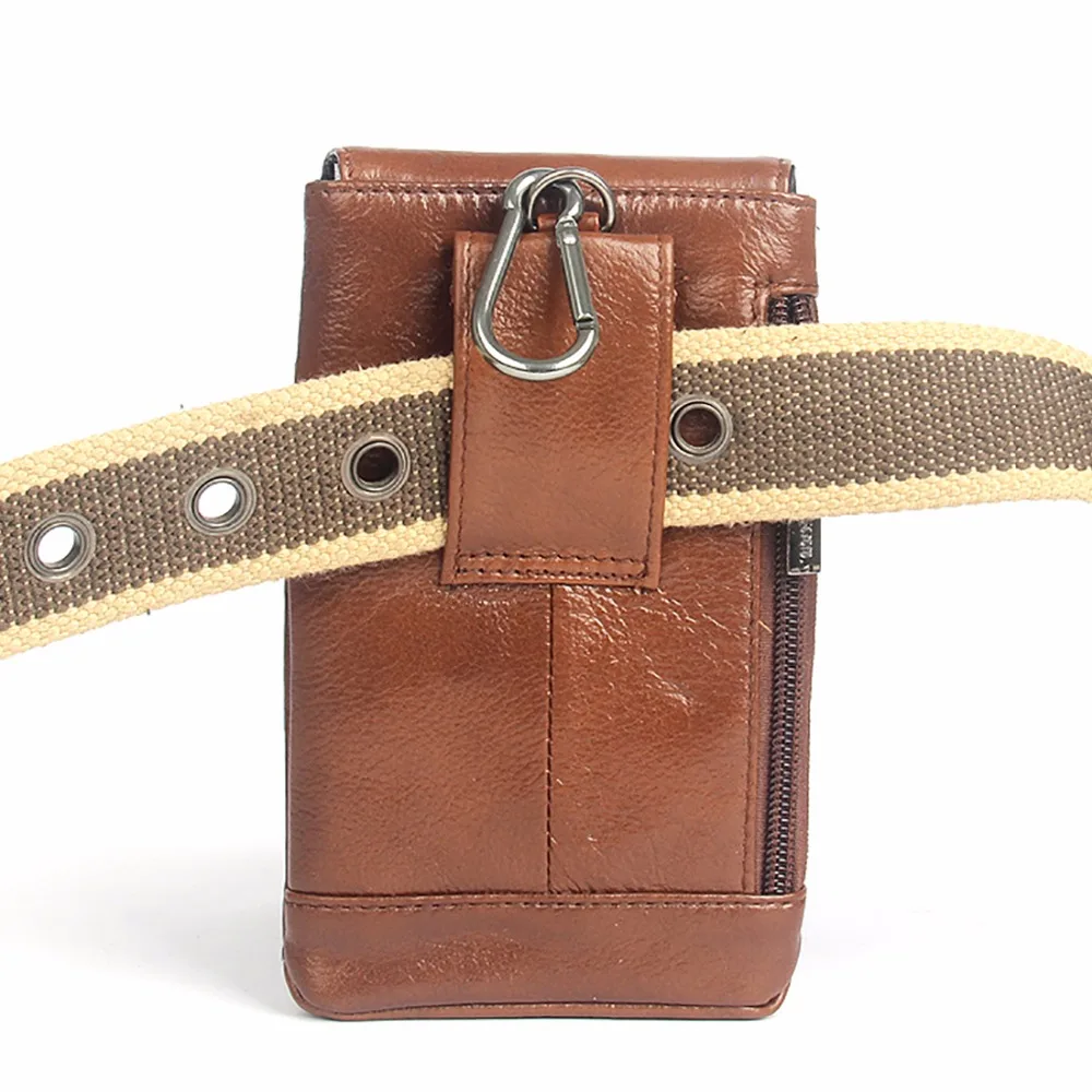 Лидер продаж Мужская поясная сумка из натуральной кожаный чехол для мобильного
