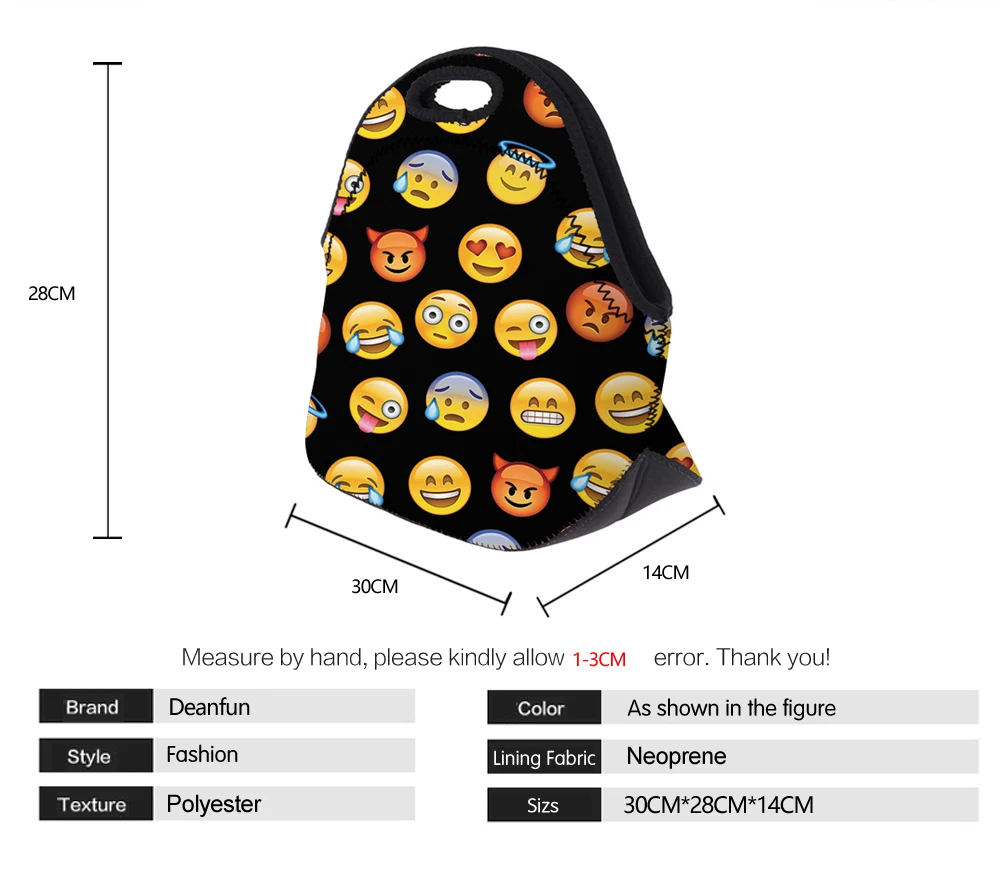Deanfun неопреновый мешок для завтрака женщин с 3D принтом Emoji Parttern на молнии