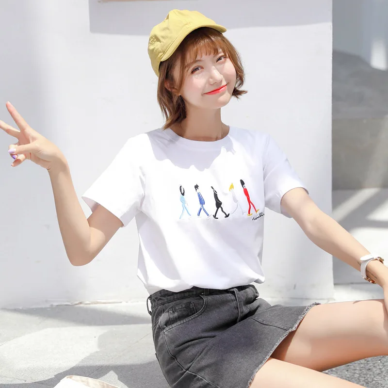 Белая футболка женское летнее платье с коротким рукавом 2019 Новое корейское