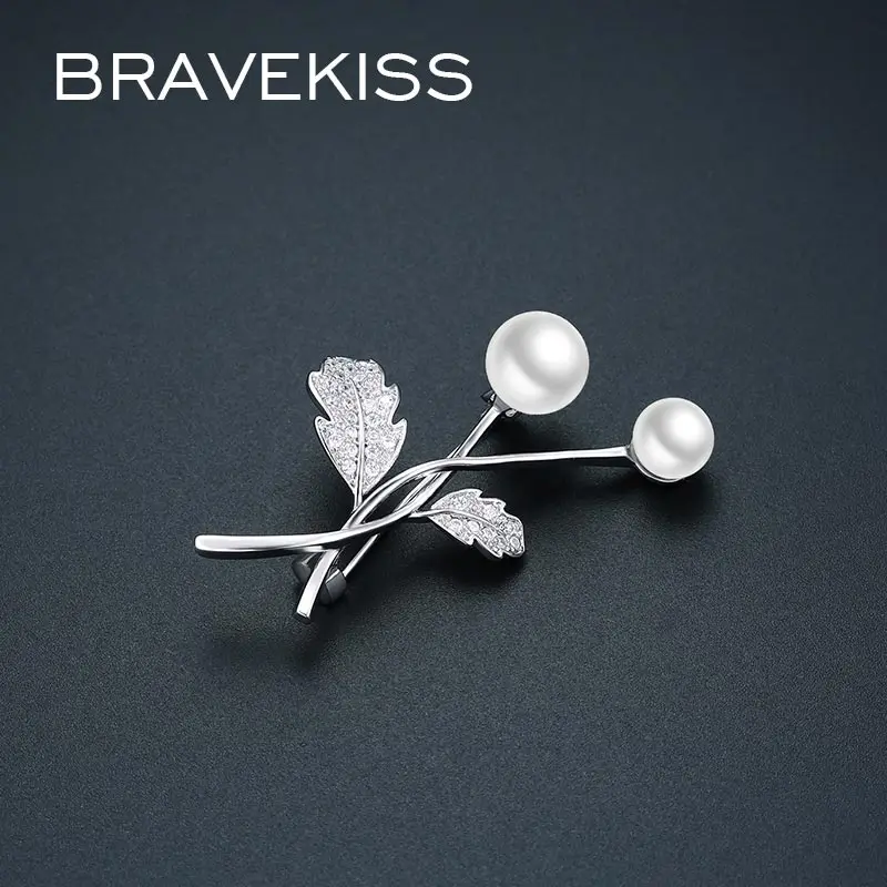 BRAVEKISS Leaves Brooches Pins Vintage Style Pearl Large foe Women Wedding Accessories Jewelry Christmas Gifts BUX0026 | Украшения и