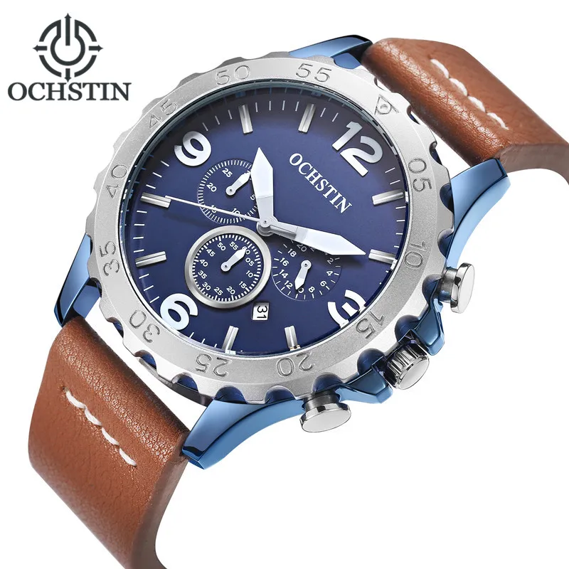 

2018 Sport Watches Men Luxury Chronograph Leather Quartz Wristwatch Gentleman Hours Date Relogios Masculino Montre Fluorescence