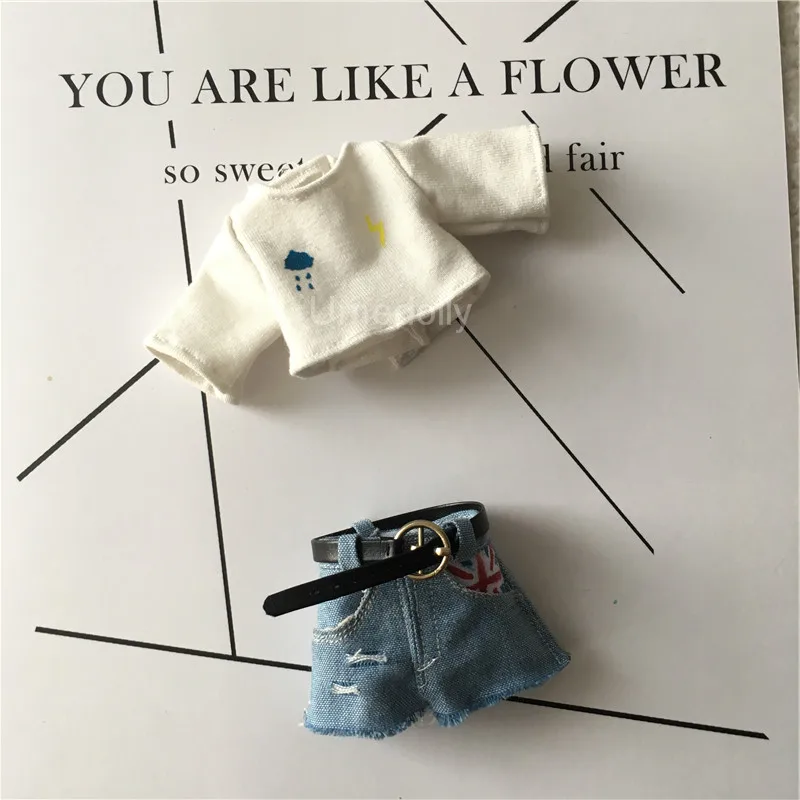 T-Shirt and Shorts 1 комплект одежды для куклы летняя белая футболка+ джинсовые шорты для Blyth, Licca, Azone, 1/6 BJD, 1/8 BJD аксессуары для куклы - Цвет: T-Shirt and Shorts