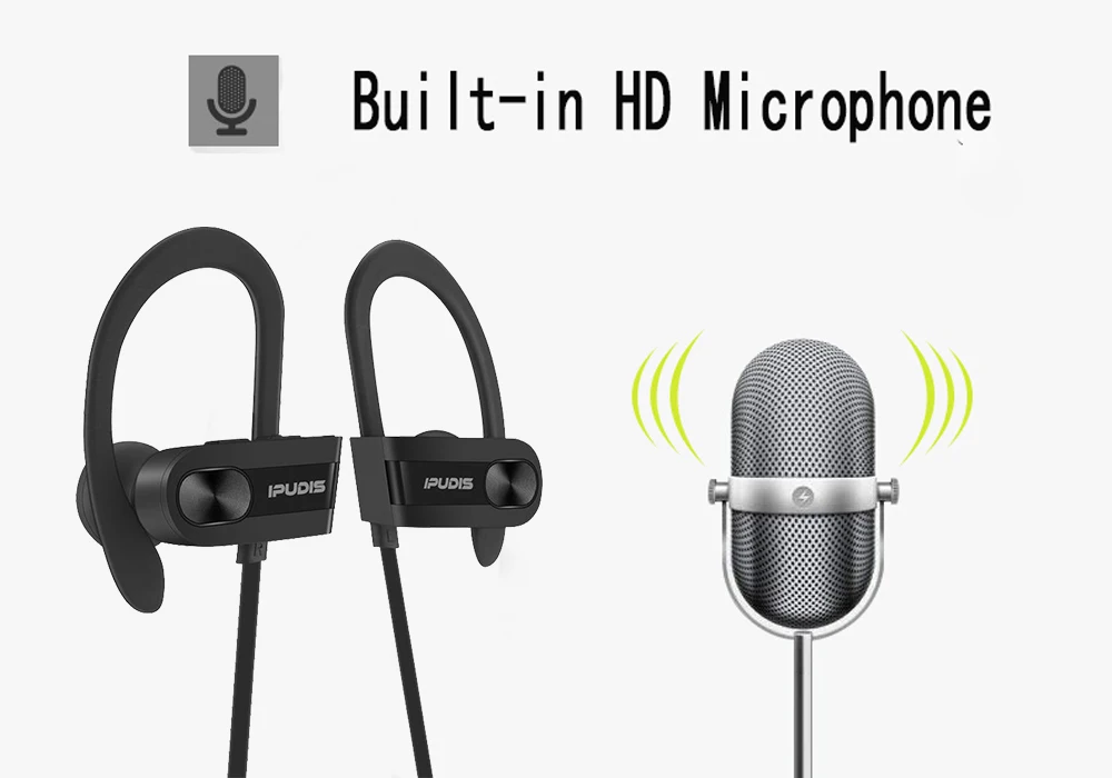 IPUDIS спортивные bluetooth-наушники IPX7, водонепроницаемые, ушные крючки, Беспроводные Стерео Наушники V4.1, портативная гарнитура, 110 мА/ч