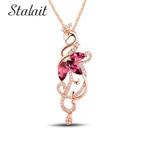 red color crystal style jewelry sweater necklace fashion women charm peacock crystal rhinestone cute pendant wedding necklace