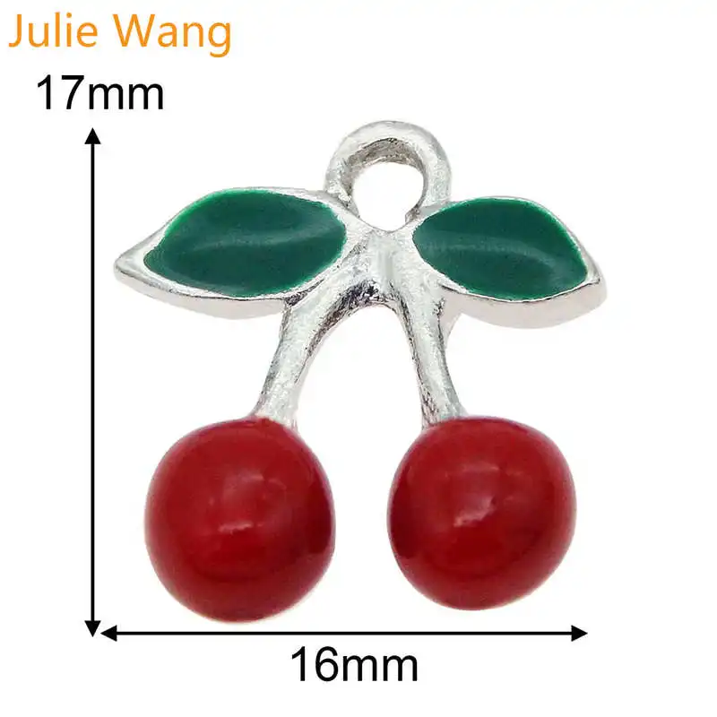 Julie Wang 10 шт. эмалированные красные вишневые фрукты серебряные подвески ювелирные