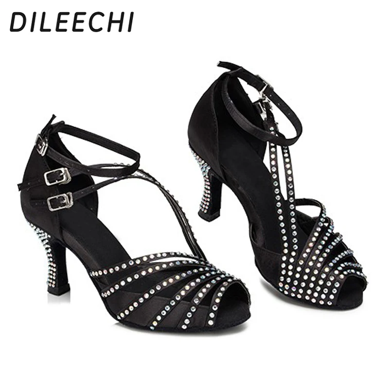 DILEECHI брендовые черные пятнистые алмазные туфли для латиноамериканских танцев