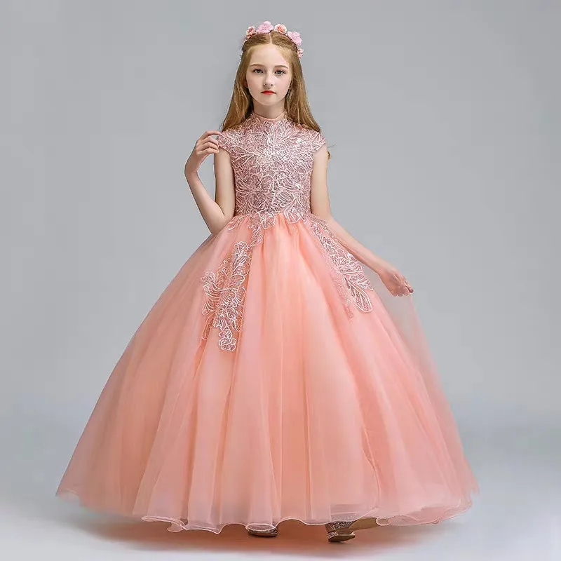 

3~12Years Girls Children Fashion Birthday Evening Party Princess Tulle Long Dress Kids Teens Host Piano Pageant Ball Gown Dress