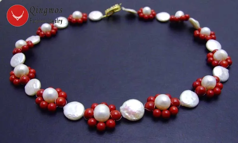 Модное жемчужное ожерелье чокер Qingmos для женщин с натуральными белыми круглыми