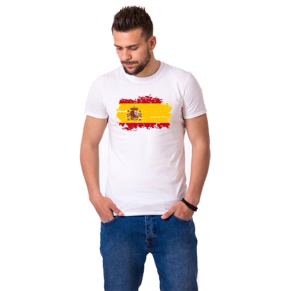 

BLWHSA Spain National Flag T shirts For Men Fashion Short Sleeve Nostalgic Spain Fans Summer Games Cheer T-shirts