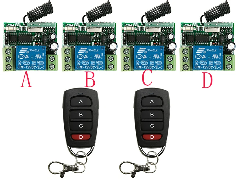 

DC12V 10A 1CH 1Channe RF wireless remote control switch System 2 X Transmitter + 4 X Receiver Learning code window/Garage Door