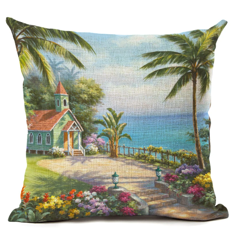 Хлопковая льняная наволочка для декоративных подушек с принтом пейзажа подушки