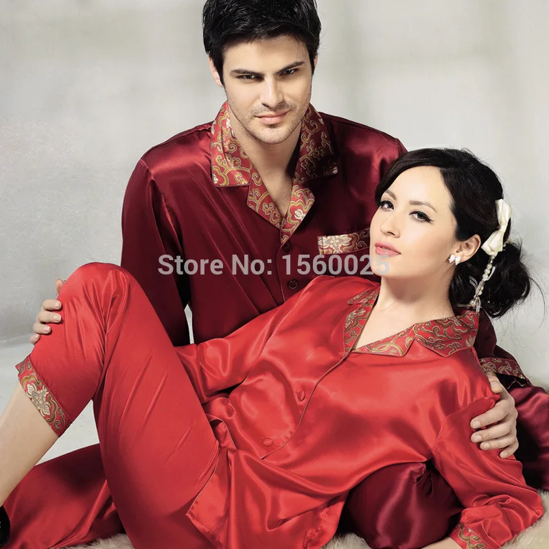 Шелковая пижама для влюбленных костюм двойка осень шелк с длинным рукавом 5А 100%