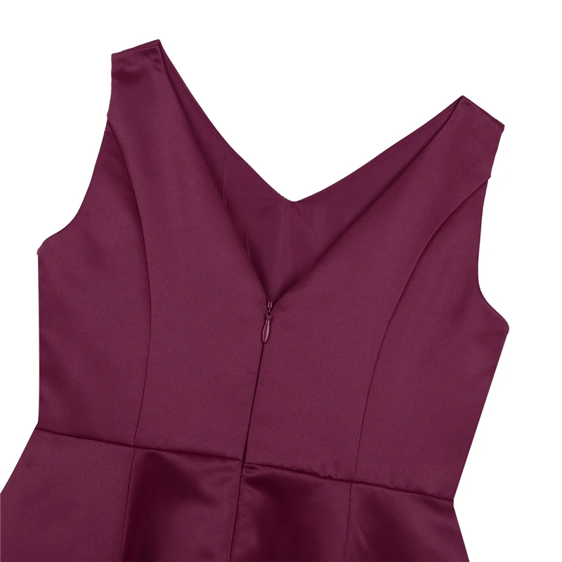 Kids Girls Satin Dress 2019 Summer Sleeveless V Neckline High-Low Hem Flower Girl Elegant Princess Birthday Party Dresses | Детская