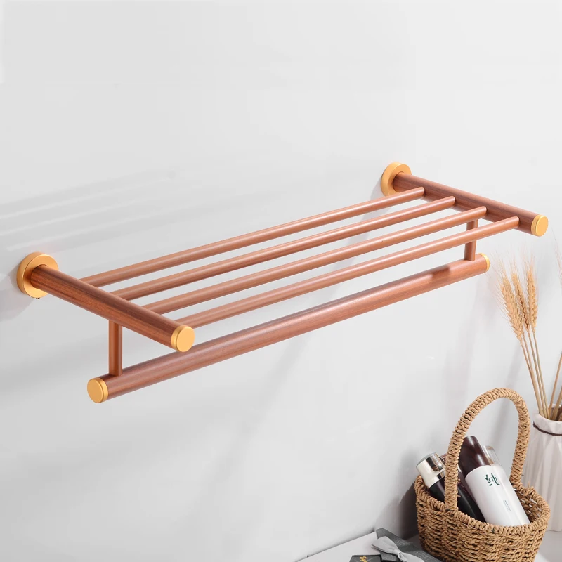 Вешалка держатель для полотенец ванной комнаты деревянная алюминиевая полка