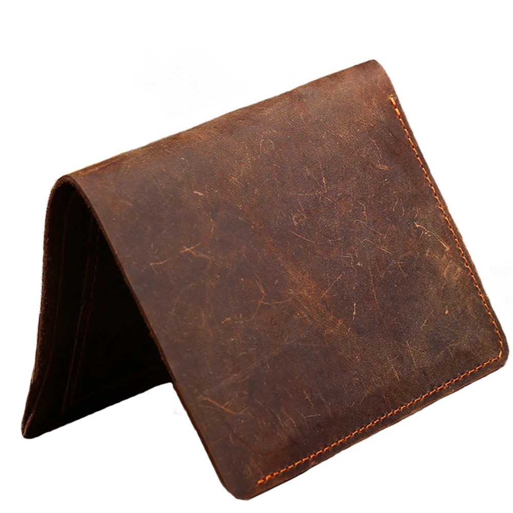 Genuine Leather man wallet leather with coin pocket vintage Male Purse Crazy horse short Designed masculine monedero notecase | Багаж и