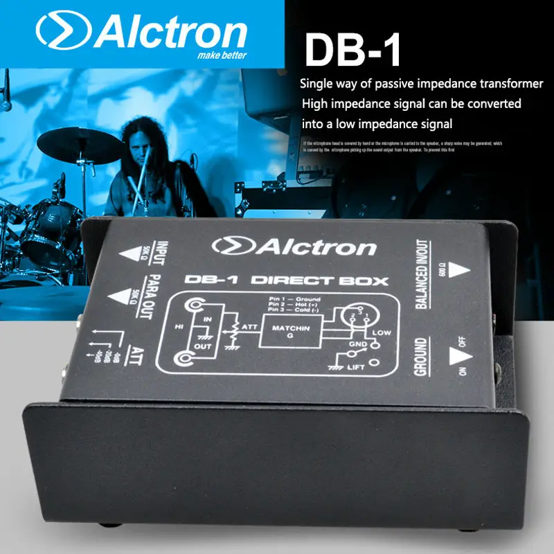 Alctron DB-1 DI прямой коробка Новое поступление, Пассивный стерео DI прямой коробка-1 канал Профессиональный ди-боксы