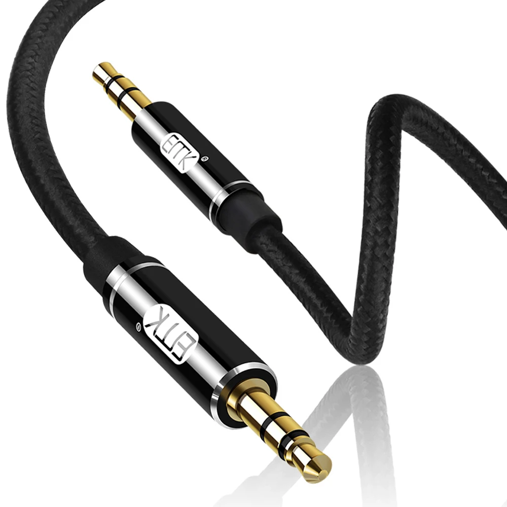

EMK Aux Cable 3.5mm Jack Gold Plated Male to Male 3.5 mm Audio Cable Round Aux Cord for iphone/Car/Headphone/speaker/MP3/MP4