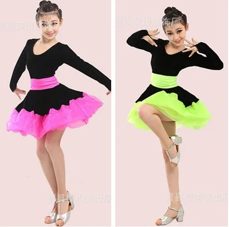 Бесплатная доставка Длинные рукава Румба латиноамериканские танцы платье для