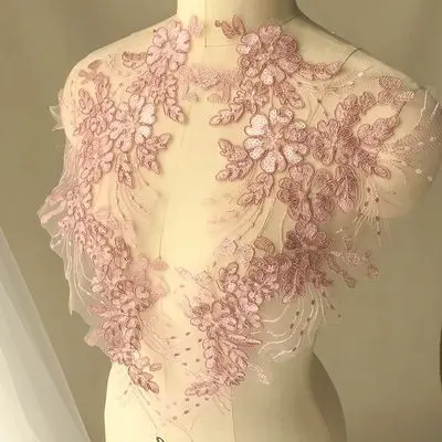 Dark Pink 1 шт Черная Мода цветок кружева вышитые декольте Воротник отделка одежды патч ткань шитье ремесло свадебное платье Аппликации - Цвет: Dark Pink