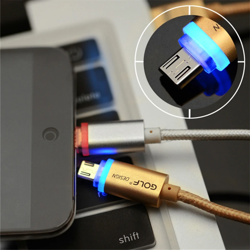 Кабель для быстрой зарядки GOLF 1 м умный светодиодный кабель Micro USB синхронизации