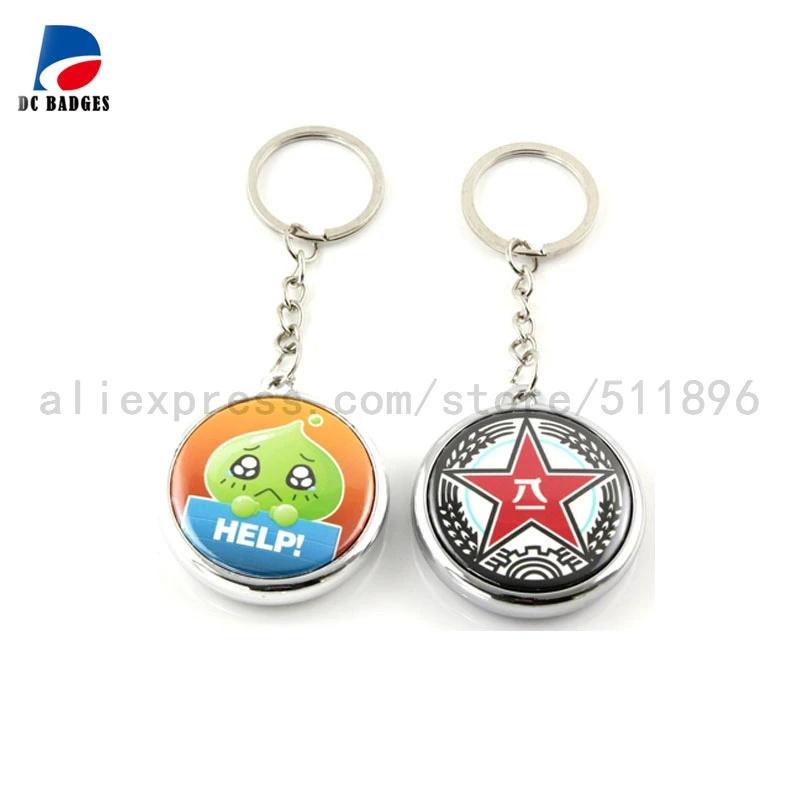 

Double-side 32mm plastic electroplate silver button keychain material 200SETS
