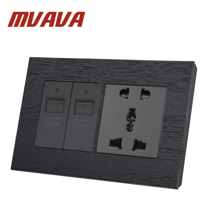 MVAVA двойная 5-контактная розетка с двойной USB черная искусственная древесина 86*146
