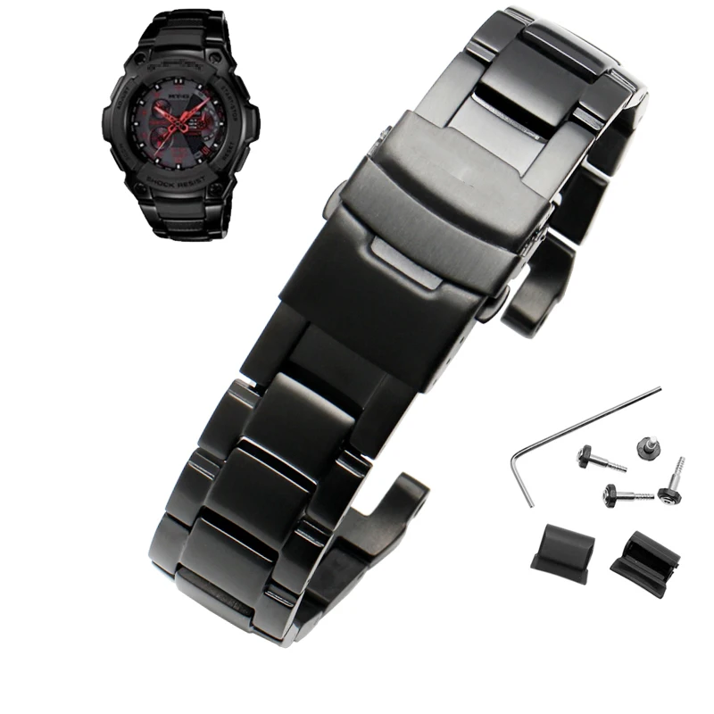 stainless steel band Водонепроницаемый силиконовый ремешок для наручных часов для мужчин с оптическими зумом Casio GW-A1100 G-1400 GW-4000 GA-1000 ремешки для часов - Цвет ремешка: stainless steel band