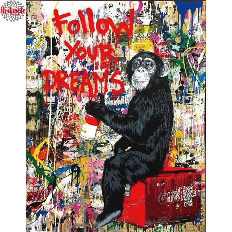 

Creative Follow Your Dreams Graffit diamond Paintings monkey Wall Art Pictures diamond embroidery mosaic Living Room Home decor
