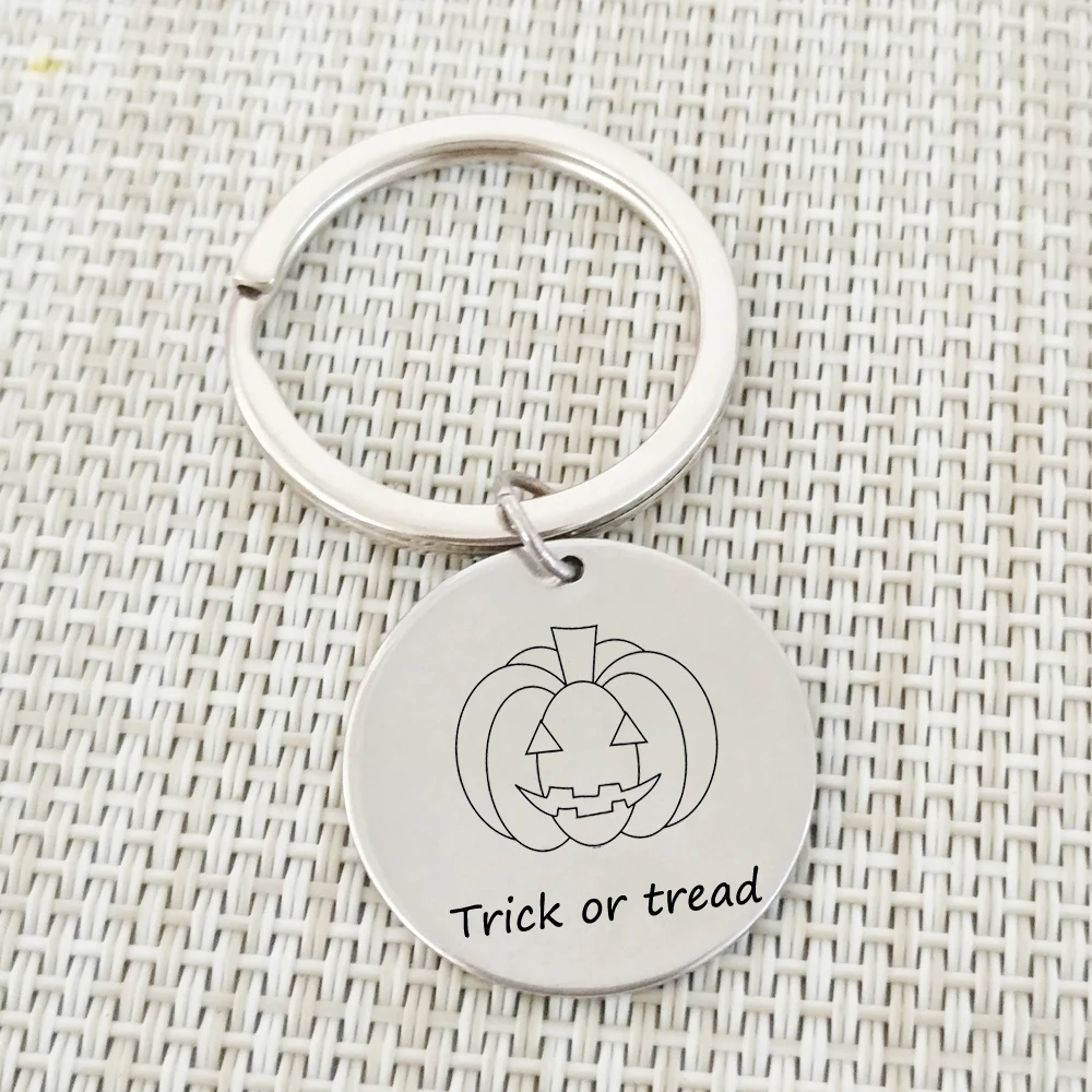 Funny Trick or tread Key Ring Stainless Steel Chain Jewelry Halloween Pumpkin Lantern Print Pendant Keychains for Children | Украшения и