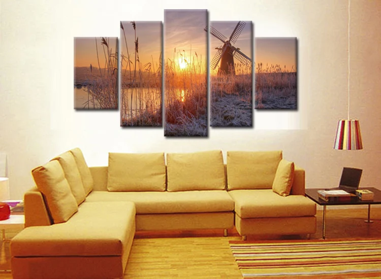 

HOT Sales5 Pieces Picture Painting Wall Art Room Decor Print Poster printed oil paintings landscape for Living Room Framed WY-13