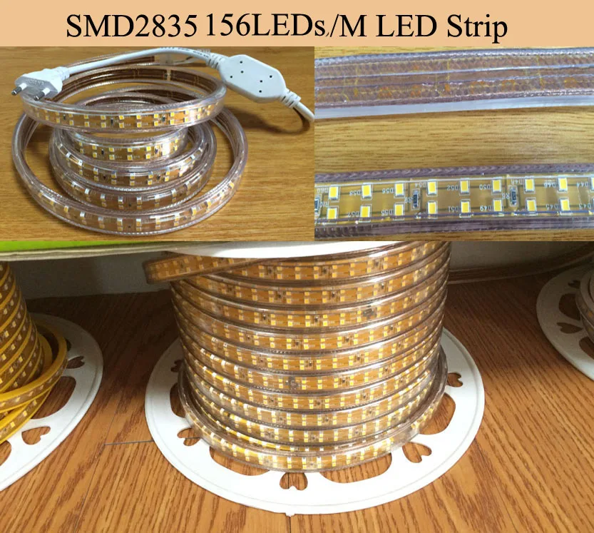 120 светодиодный s/M 156 светодиодный s/M SMD 2835 220 В Светодиодная лента Водонепроницаемый гибкий светодиодный светильник 100 м с вилкой питания