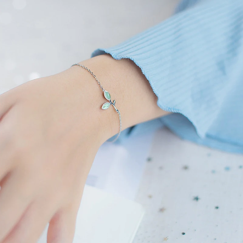 Leaf Bracelet Новинка стерлингового серебра 925 Зеленый Опал листья бутоны серьги гвоздики для женщин гипоаллергенно модные ювелирные изделия лучшие подарки для девочек - Окраска металла: Leaf Bracelet