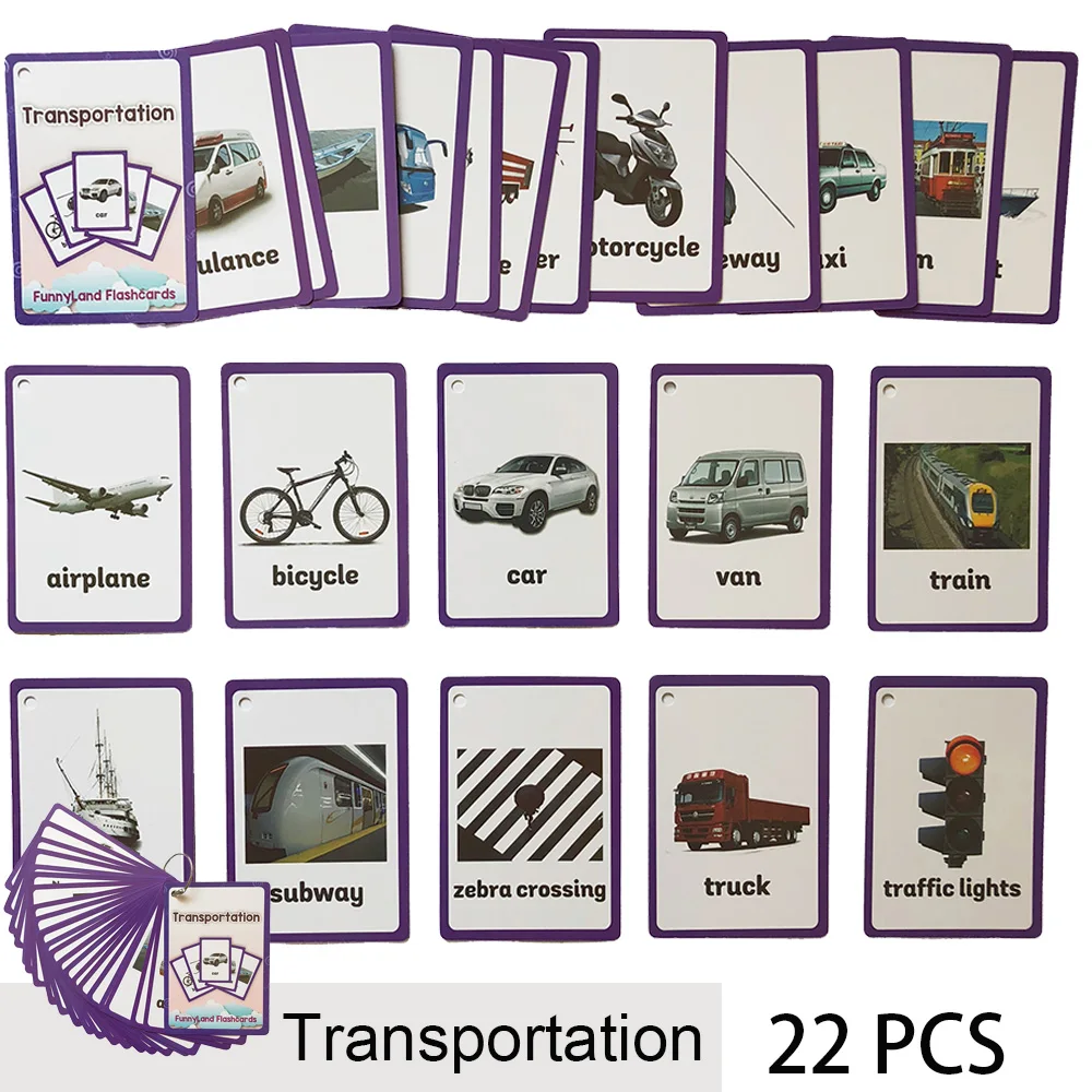 22 шт./компл. транспортировка английское слово карманная карта обучения