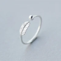 hot sale atmosphere personality silver plated jewelry high quality feather female leaf simple opening rings r169