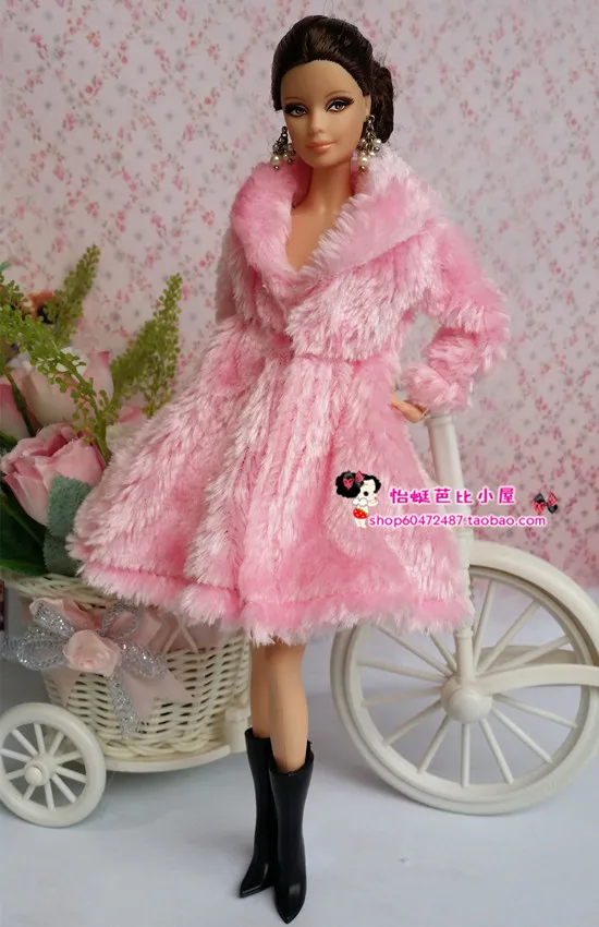 

for robe barbie clothes Fur coat lot High Quality Fashion Outfit beautiful dress barbie original Fur coat accessories set
