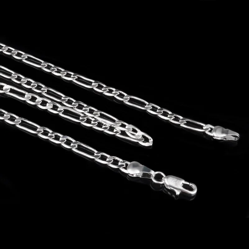 OMHXZJ Wholesale Personality Fashion Unisex Party Wedding Gift Silver 4MM Figaro Chain 925 Sterling Necklace NC199 | Украшения и
