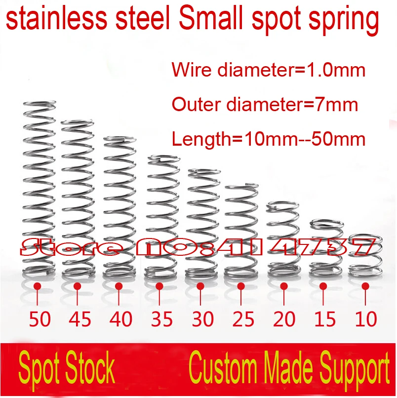 1.0*7*10mm--50mm OD=7mm 1.0mm Wire stainless steel Small spot spring micro spring compression spring pressure spring OD=7mm
1.0*7*10mm--50mm OD=7mm 1.0mm Wire stainless steel Small spot spring micro spring compression spring pressure spring OD=7mm