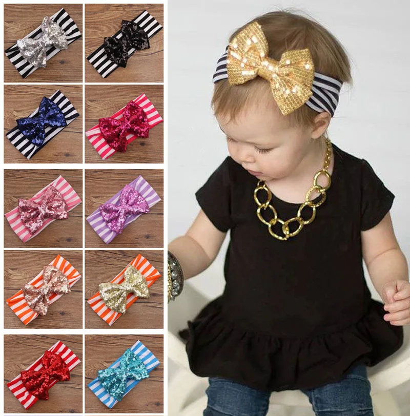 

Банты Big Sparkl с полосатыми повязками для девочек, аксессуары для волос, модная повязка на голову с бантом и блестками, повязка на голову «сдел...